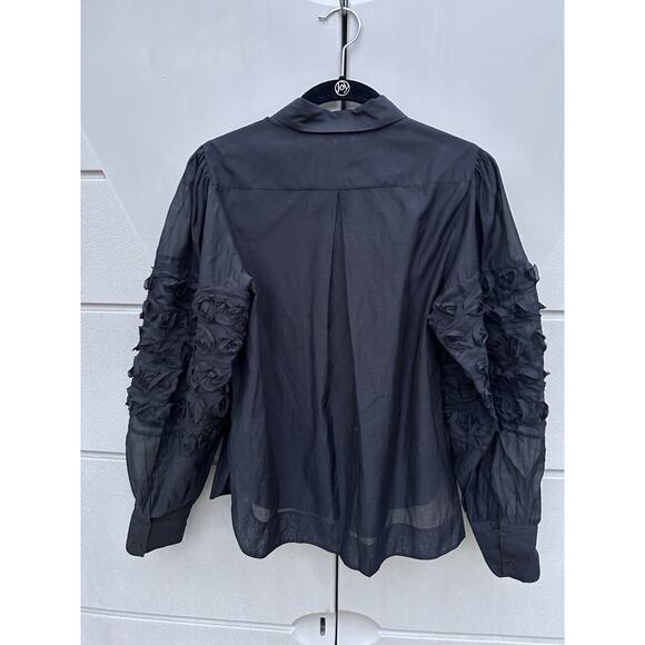 Rebecca Taylor $295 Women's Black Silk Ribbon Trim Sheer Button-Up Size S Luxury - Picture 14 of 16